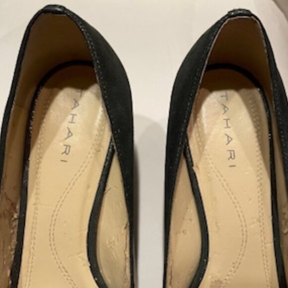 Tahari Marie Leather Pumps Gray Shimmer Peep Toe 2.5” Heel Size 8.5 M - Picture 8 of 11